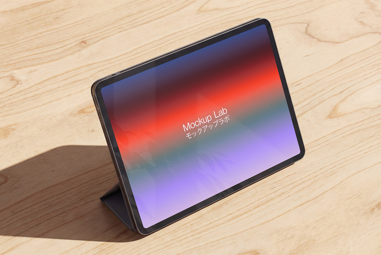 Front view of the iPad 01ML mockup displaying a vibrant user interface design.